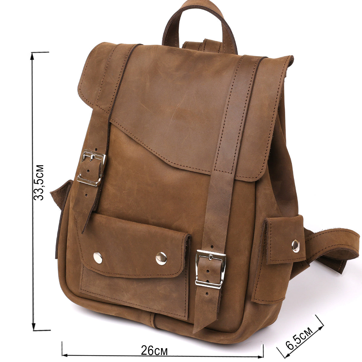 Unisex Crazy Horse Leather Backpack by SHVIGEL Model 13948 in Brown – Made in Ukraine, Natural Leather