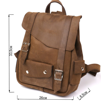 Unisex Crazy Horse Leather Backpack by SHVIGEL Model 13948 in Brown – Made in Ukraine, Natural Leather