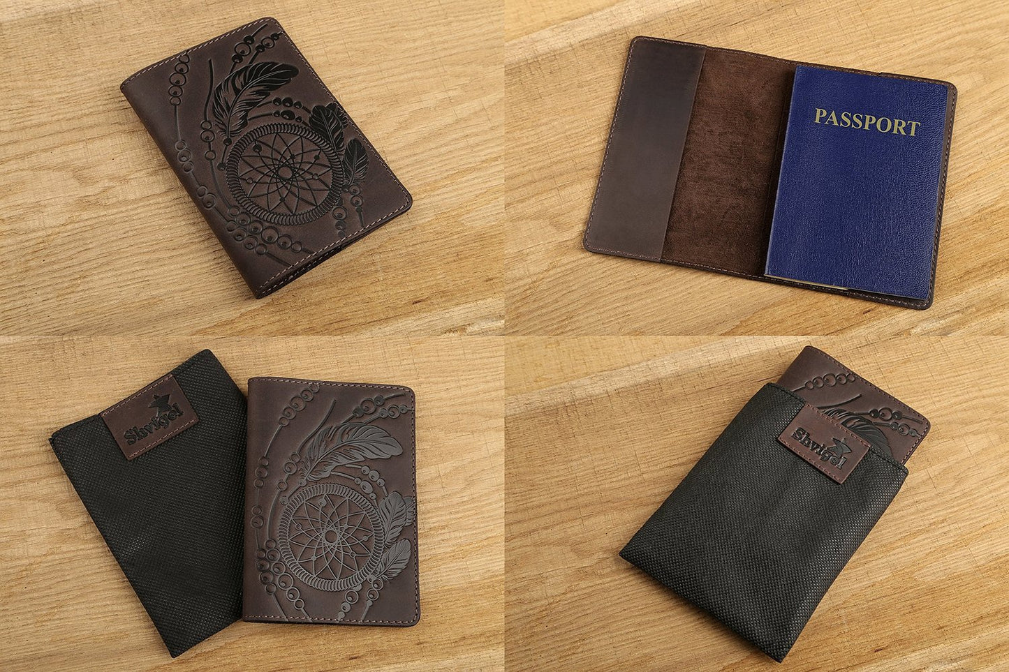 Vintage Leather Passport Cover SHVIGEL 13793 Brown Natural Leather Handmade