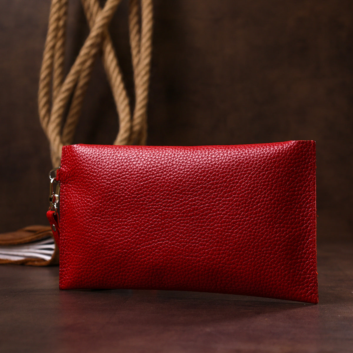 Leather Travel Cosmetic Bag SHVIGEL 16417 Red Natural Leather Made in Ukraine