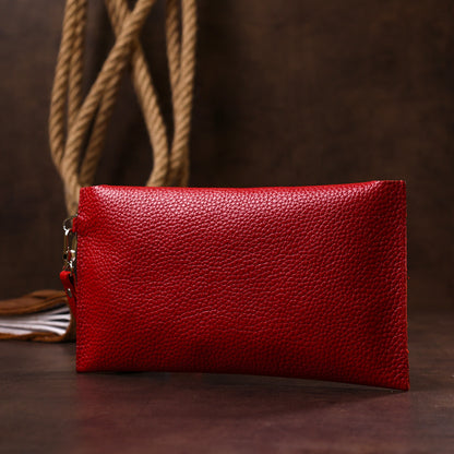 Leather Travel Cosmetic Bag SHVIGEL 16417 Red Natural Leather Made in Ukraine