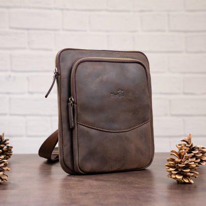 Men's Leather Bag SHVIGEL 11091 Brown Genuine Leather Handmade in Ukraine