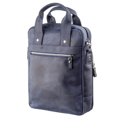 Stylish A4 Vertical Format Bag in Matte Leather by SHVIGEL, Model 11170, Blue Color