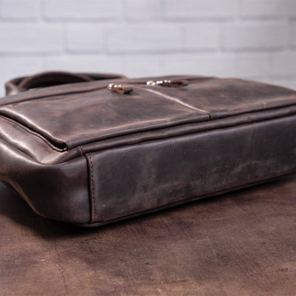 Leather Laptop Bag SHVIGEL 11020 Brown Natural Leather Handmade in Ukraine