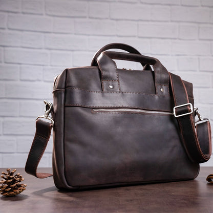 Leather Laptop Bag SHVIGEL 11020 Brown Natural Leather Handmade in Ukraine