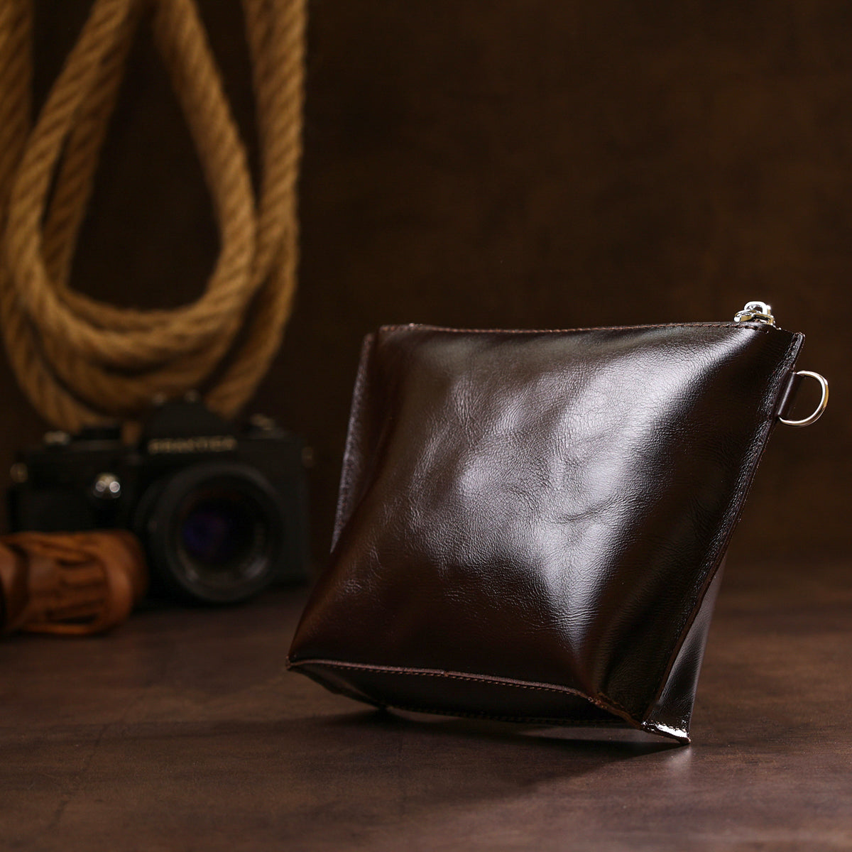 Leather Cosmetic Bag SHVIGEL 16414 Brown - Natural Leather, Compact Design for Essentials