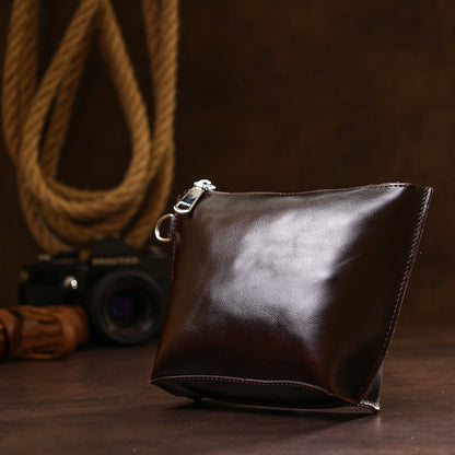 Leather Cosmetic Bag SHVIGEL 16414 Brown - Natural Leather, Compact Design for Essentials