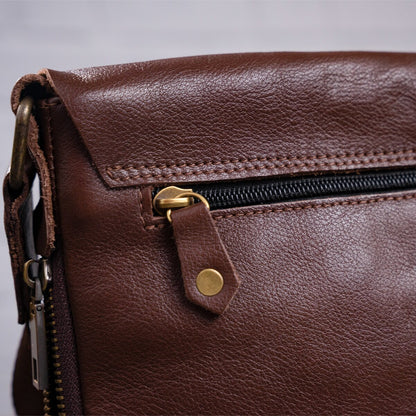 Men's Leather Tablet Bag SHVIGEL 19114 Brown Genuine Leather Handcrafted from Ukraine