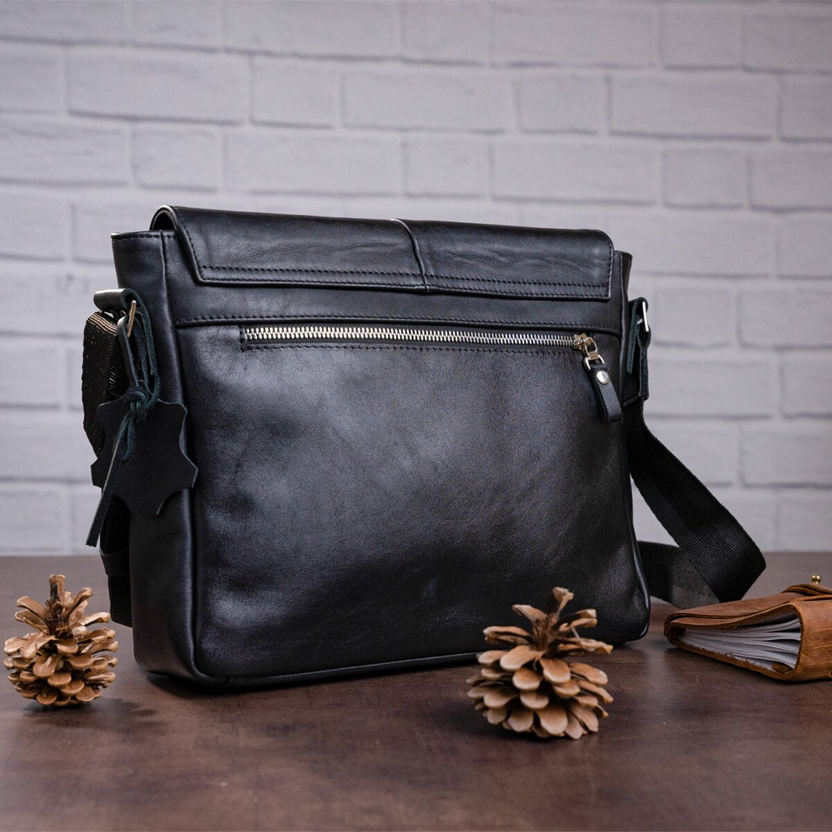 Leather Bag SHVIGEL 00858 Black Natural Leather Handmade in Ukraine