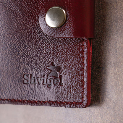 Classic Leather Wallet SHVIGEL 16505 Burgundy Natural Leather Made in Ukraine