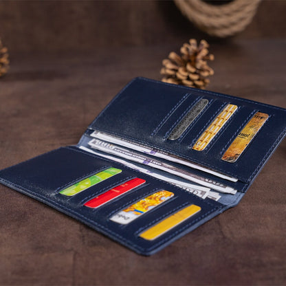 Vertical Wallet SHVIGEL 13993 Blue Natural Leather Handmade from Ukraine