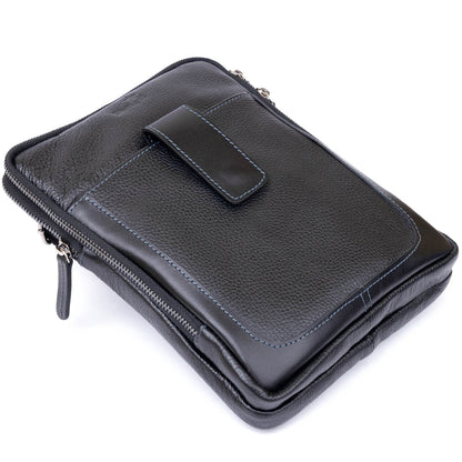 Men's Leather Satchel Bag SHVIGEL 11283 Black, Two Compartment Flotar Design