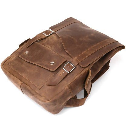 Vintage Effect Backpack SHVIGEL 13947 Brown Natural Leather Handmade in Ukraine