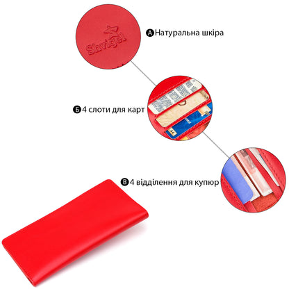 Vertical Wallet SHVIGEL 13990 Red Made of Genuine Leather from Ukraine