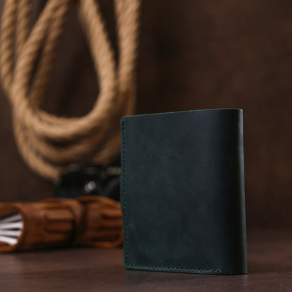 Unisex Mat Wallet SHVIGEL 16477 Green Natural Leather from Ukraine