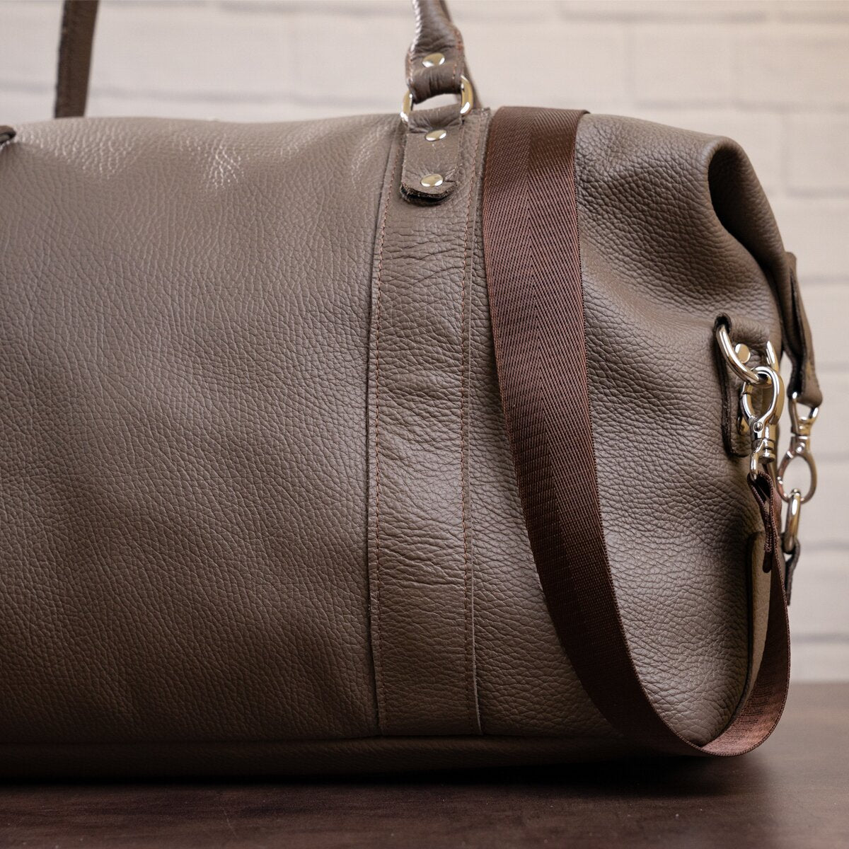 Travel Bag SHVIGEL 00889 Gray Genuine Leather Made in Ukraine