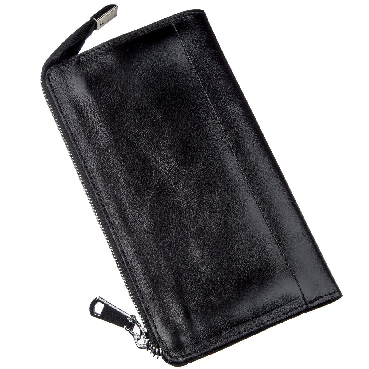 Unisex Leather Clutch SHVIGEL 16186 Black, Made in Ukraine, Natural Leather
