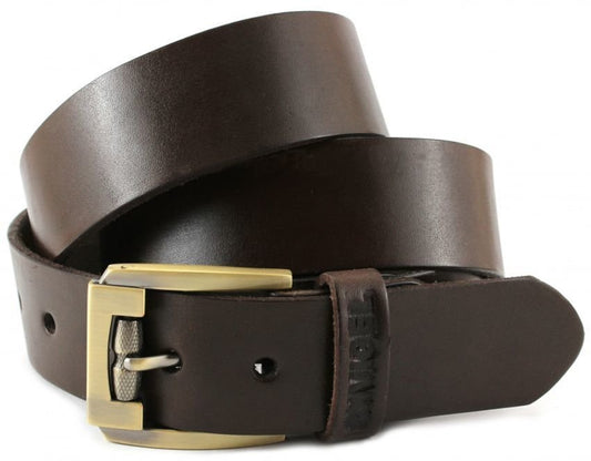 Men's Leather Belt by SHVIGEL 00023 Brown - Genuine Leather from Ukraine