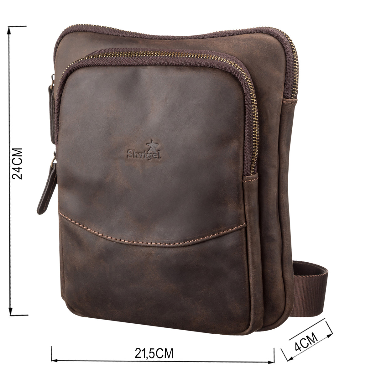 Men's Leather Bag SHVIGEL 11091 Brown Genuine Leather Handmade in Ukraine