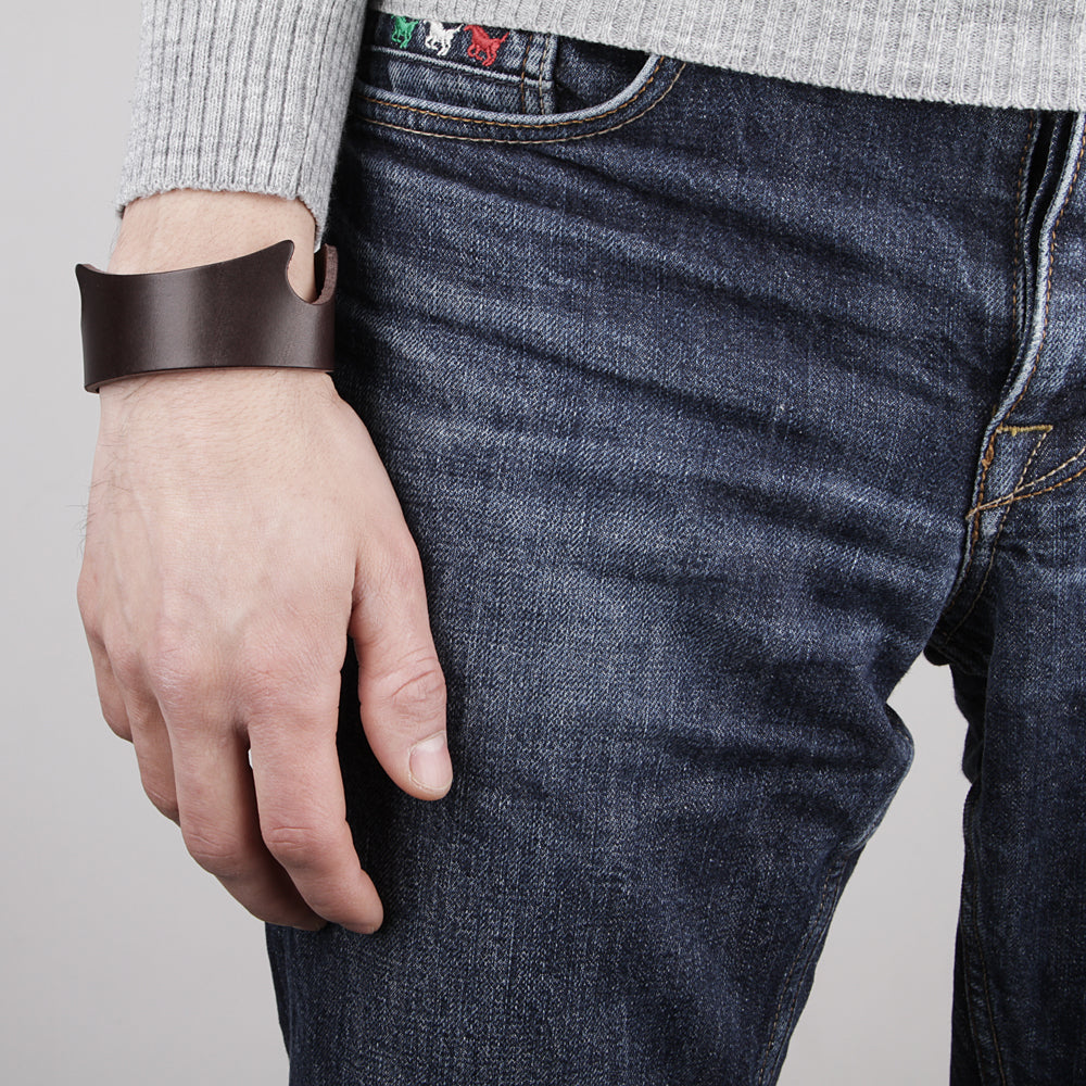 Natural Leather Bracelet SHVIGEL 13797 Brown - Handmade from Ukrainian Leather