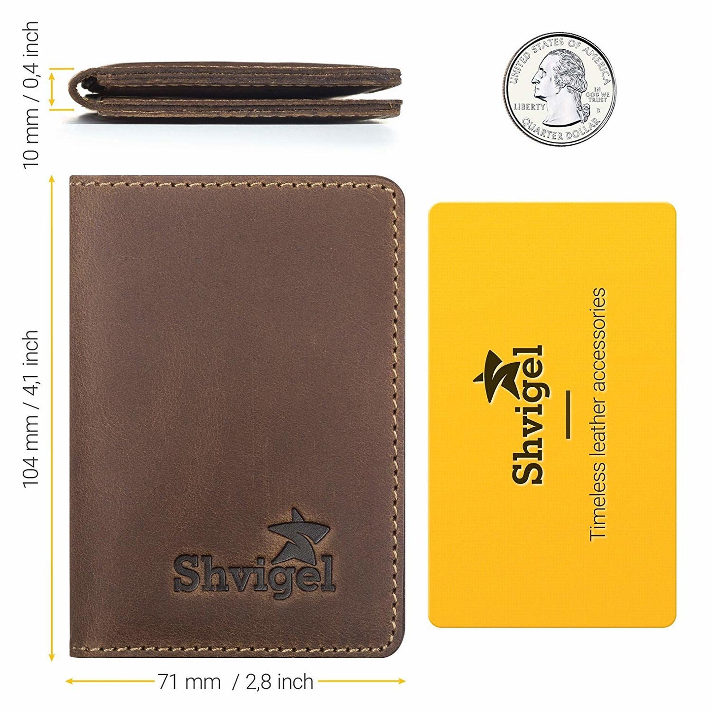 Leather Business Card Holder SHVIGEL 16146 Brown Premium Natural Leather