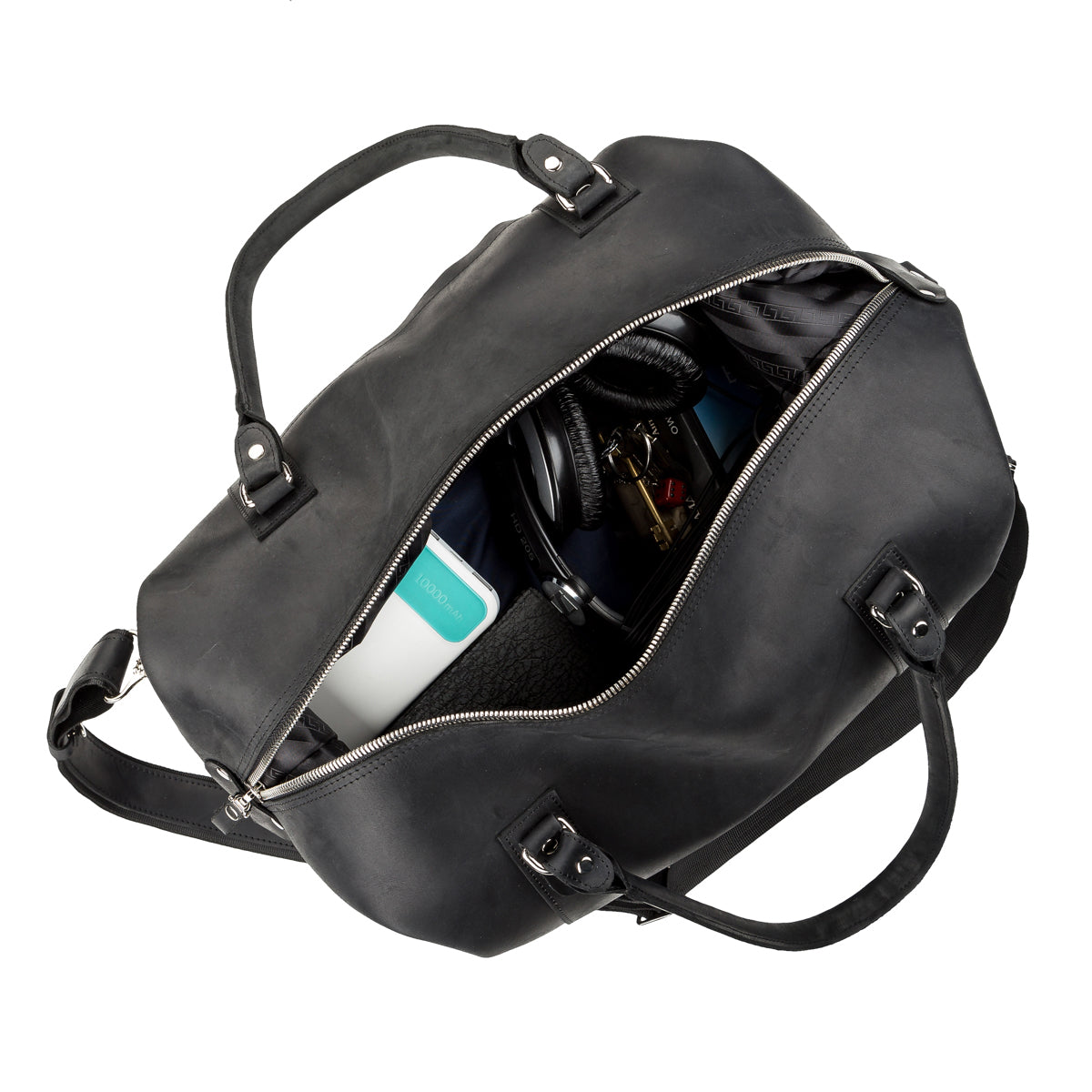 Travel Bag SHVIGEL 15302 Black Natural Leather Stylish Design Quality Craftsmanship