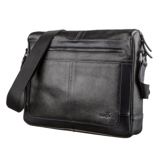 Business Shoulder Bag for Men SHVIGEL 11244 Black Genuine Floater Leather