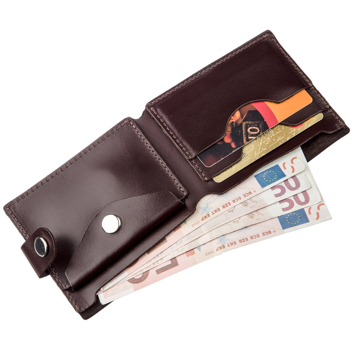 Men's Leather Wallet with Coin Pocket SHVIGEL 16213 Brown Natural Leather Made in Ukraine