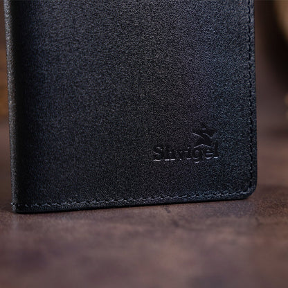 Vertical Leather Wallet SHVIGEL 13991 Black Genuine Leather with Slim Design