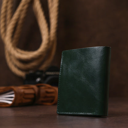 Practical SHVIGEL Leather Wallet 16504 Green - Natural Leather, Made in Ukraine