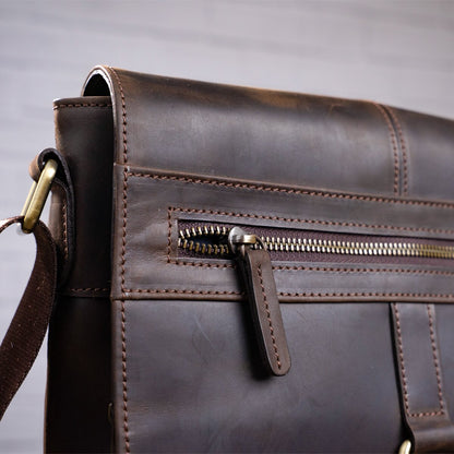 Men's Leather Bag SHVIGEL 11113 Brown Genuine Leather Handmade in Ukraine