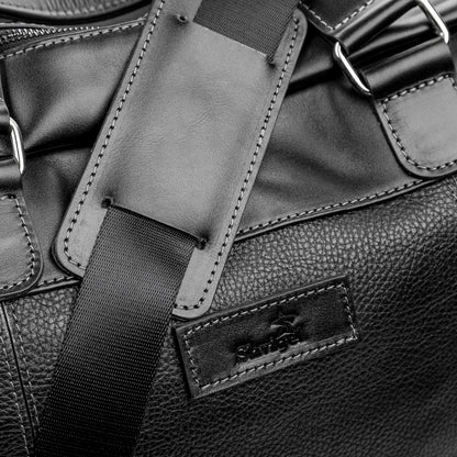 Travel Bag SHVIGEL 11120 Genuine Black Leather from Ukraine with Durable Design