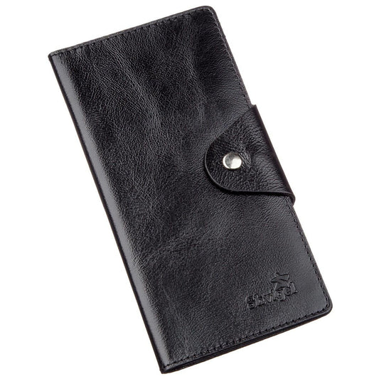 Vertical Men's Wallet SHVIGEL 16173 Black Alkor Leather with Snap Closure