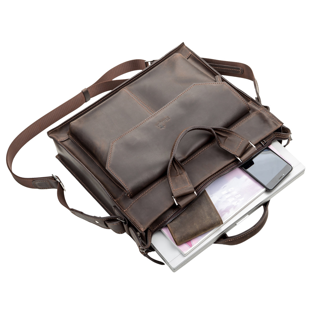 Leather Laptop Bag SHVIGEL 11109 Brown Natural Leather, Made in Ukraine