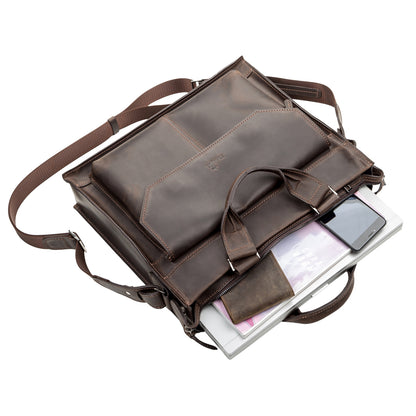 Leather Laptop Bag SHVIGEL 11109 Brown Natural Leather, Made in Ukraine