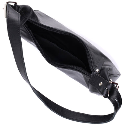 SHVIGEL Women's Baguette Bag with Adjustable Strap, Smooth Natural Leather, Black, Model 22834