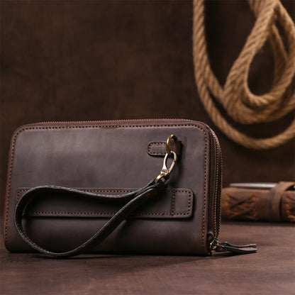 Men's Leather Clutch SHVIGEL 11083 Brown Natural Leather Made in Ukraine