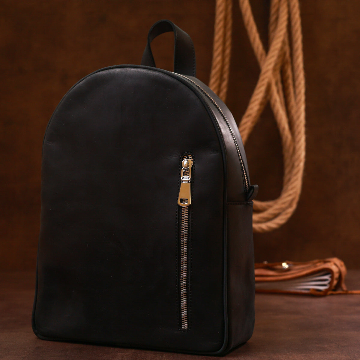 Universal Vintage Women's Backpack SHVIGEL 16328 Black Genuine Leather, Ukraine Made