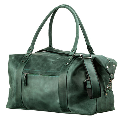 Travel Bag SHVIGEL 11128 Green Natural Leather Durable Design from Ukraine