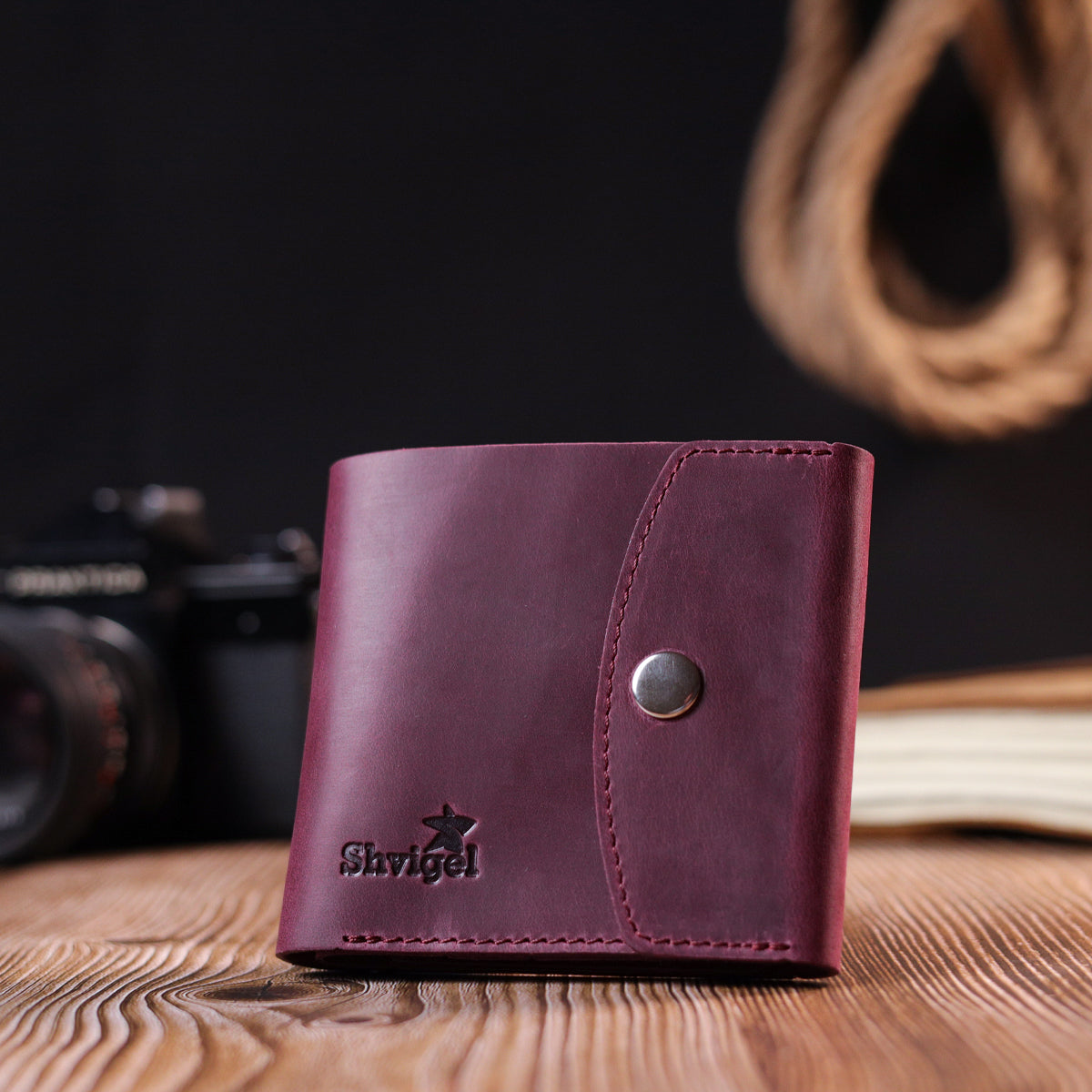 Leather Matte Wallet SHVIGEL 16616 Burgundy Natural Leather Made in Ukraine