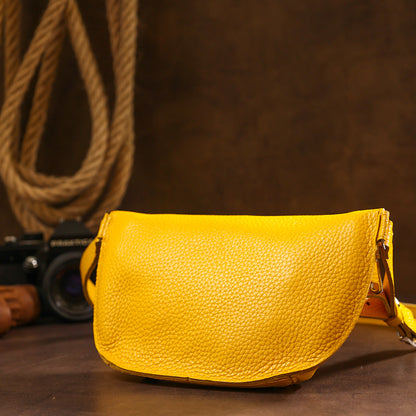 Bright Yellow Women's Leather Banana Bag SHVIGEL 16377 - Natural Leather, Ukraine