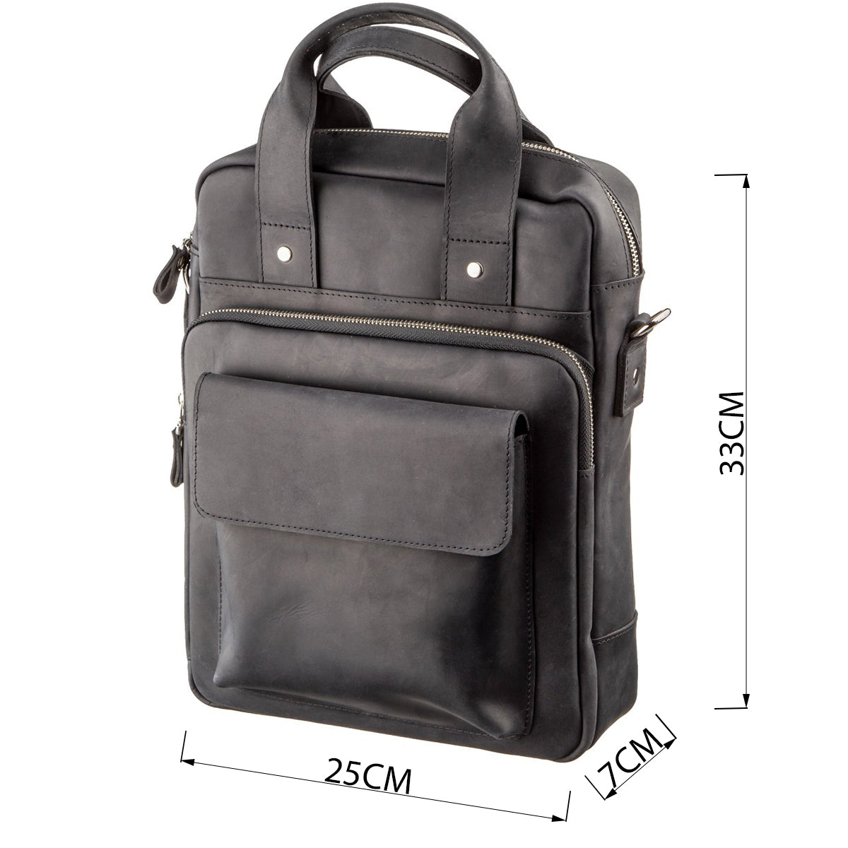 Vertical Men's Bag SHVIGEL 11169 A4 Size Black Matte Natural Leather