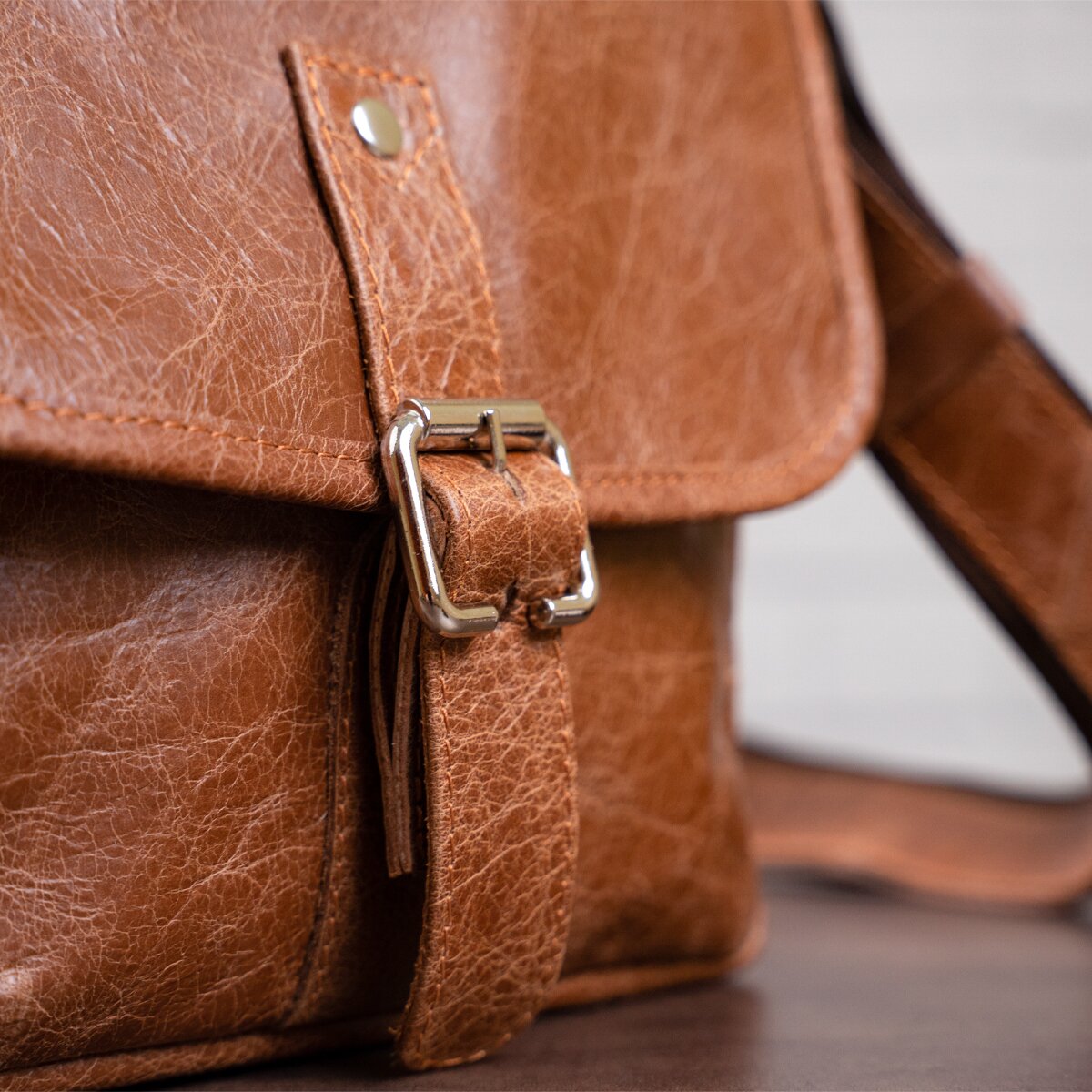 Leather Bag SHVIGEL 00918 Brown Genuine Cowhide Handmade in Ukraine