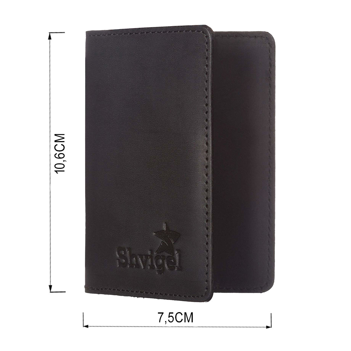 Business Card Holder SHVIGEL 00118 Black Genuine Leather for Visiting Cards