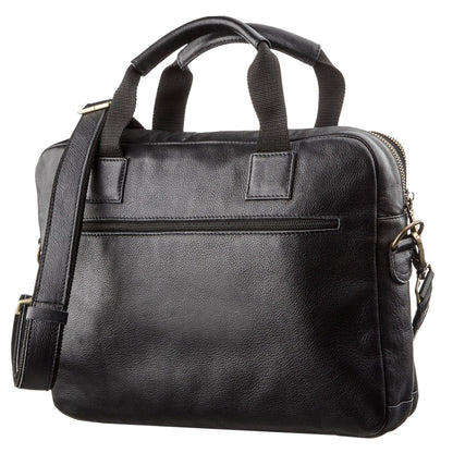 Men's Leather Laptop Bag SHVIGEL 19106 Black with Dual Compartments, Genuine Leather