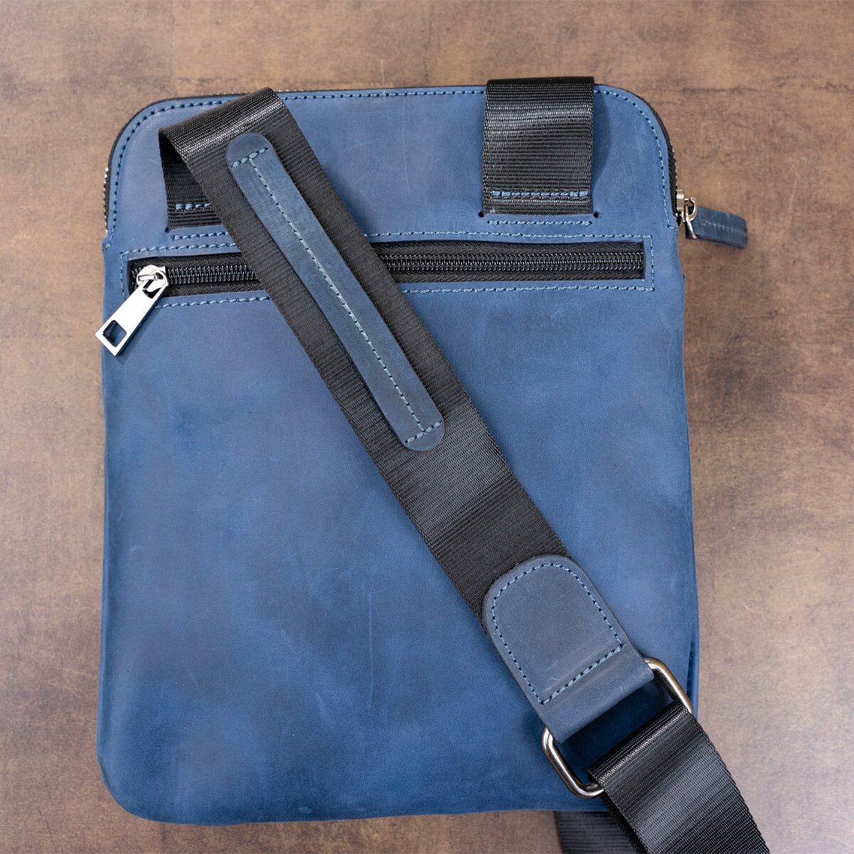 Stylish Men's Vintage Leather Messenger Bag SHVIGEL 11179 Blue, Made in Ukraine, High Quality Genuine Leather