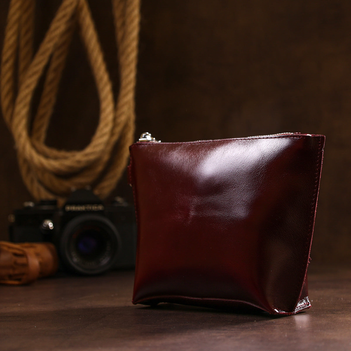 Leather Cosmetic Bag for Women SHVIGEL 16412 Burgundy Natural Leather Premium Quality