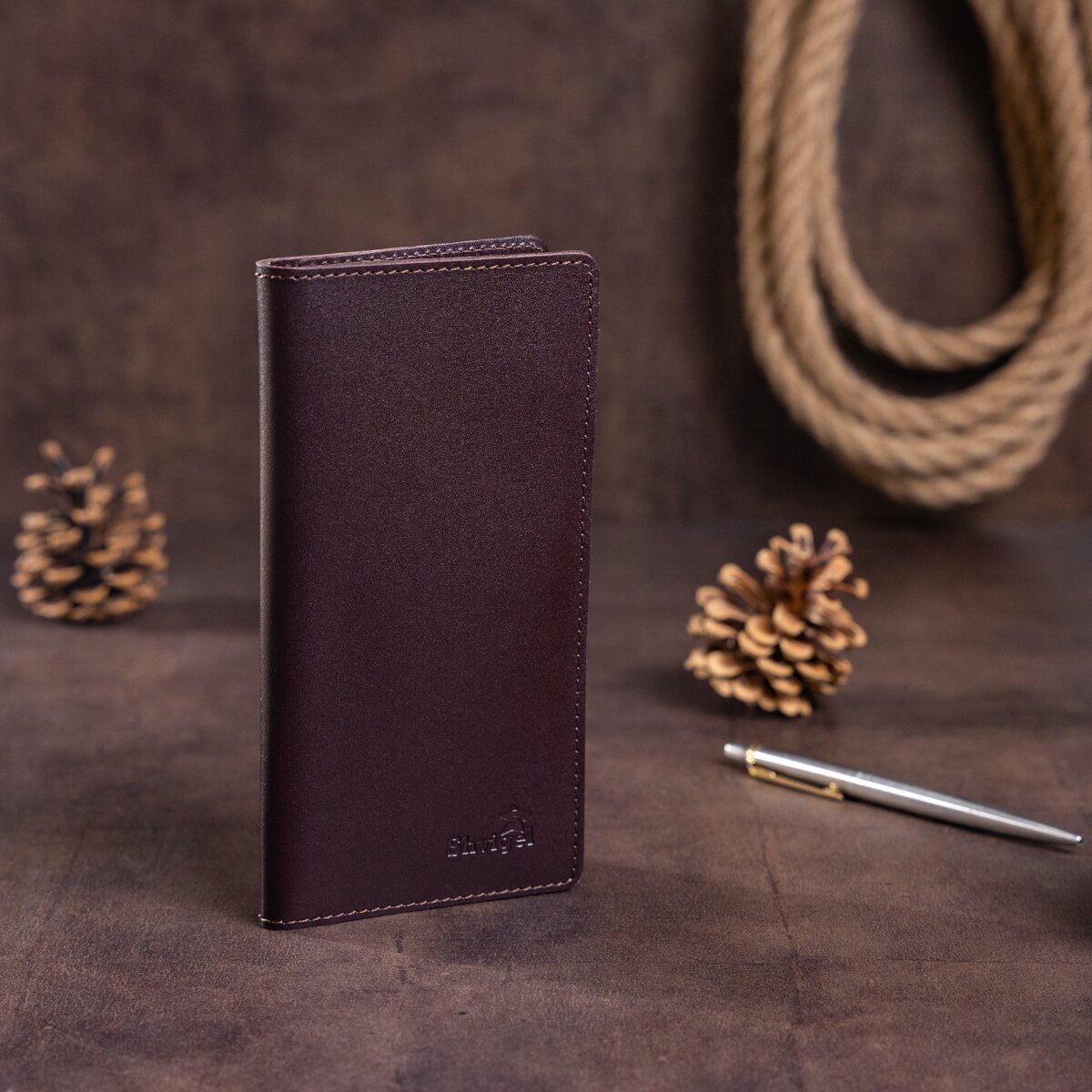 Vertical Wallet SHVIGEL 13992 Brown Genuine Leather Made in Ukraine