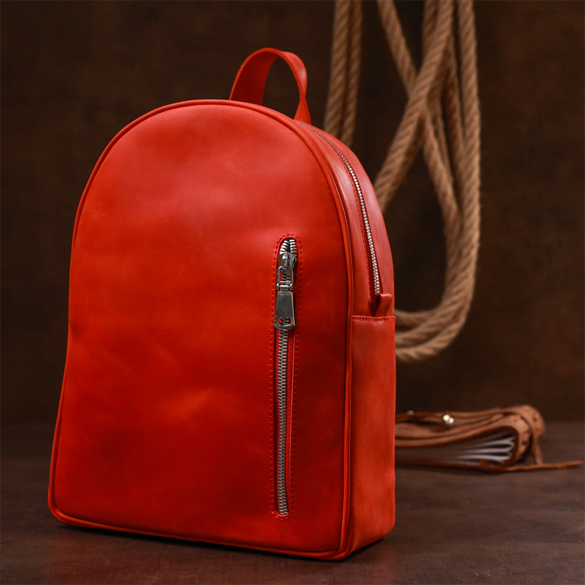 Vintage Leather Women's Backpack by SHVIGEL 16327 in Red - Made in Ukraine, Genuine Leather
