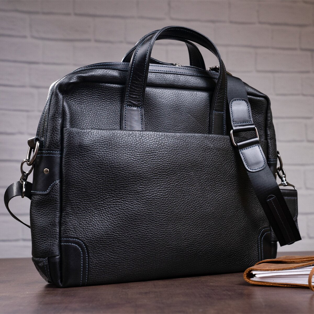 Leather Laptop Bag SHVIGEL 11110 Black Natural Leather Made in Ukraine